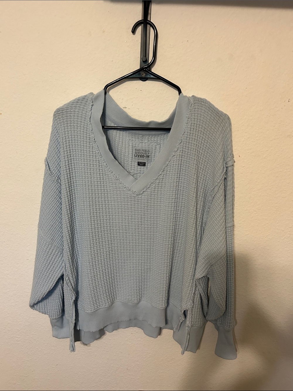 American Eagle Outfitters Light Blue Waffle V-Neck Sweater